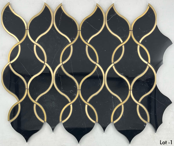 Black Marble Tulip with Gold Brass Waterjet Polished