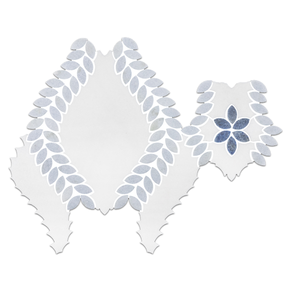 White Thassos Lillia with Blue Celeste & Azul Macauba Waterjet Mosaic Polished