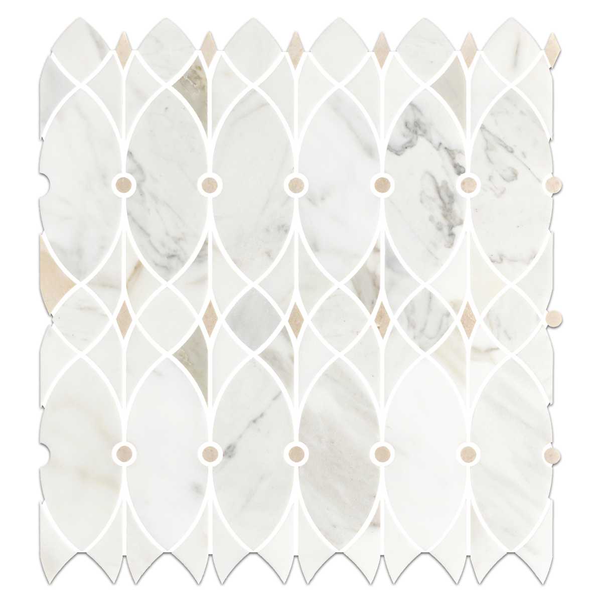 Calacatta Gold Celine with Crema Marfil Waterjet Mosaic Honed