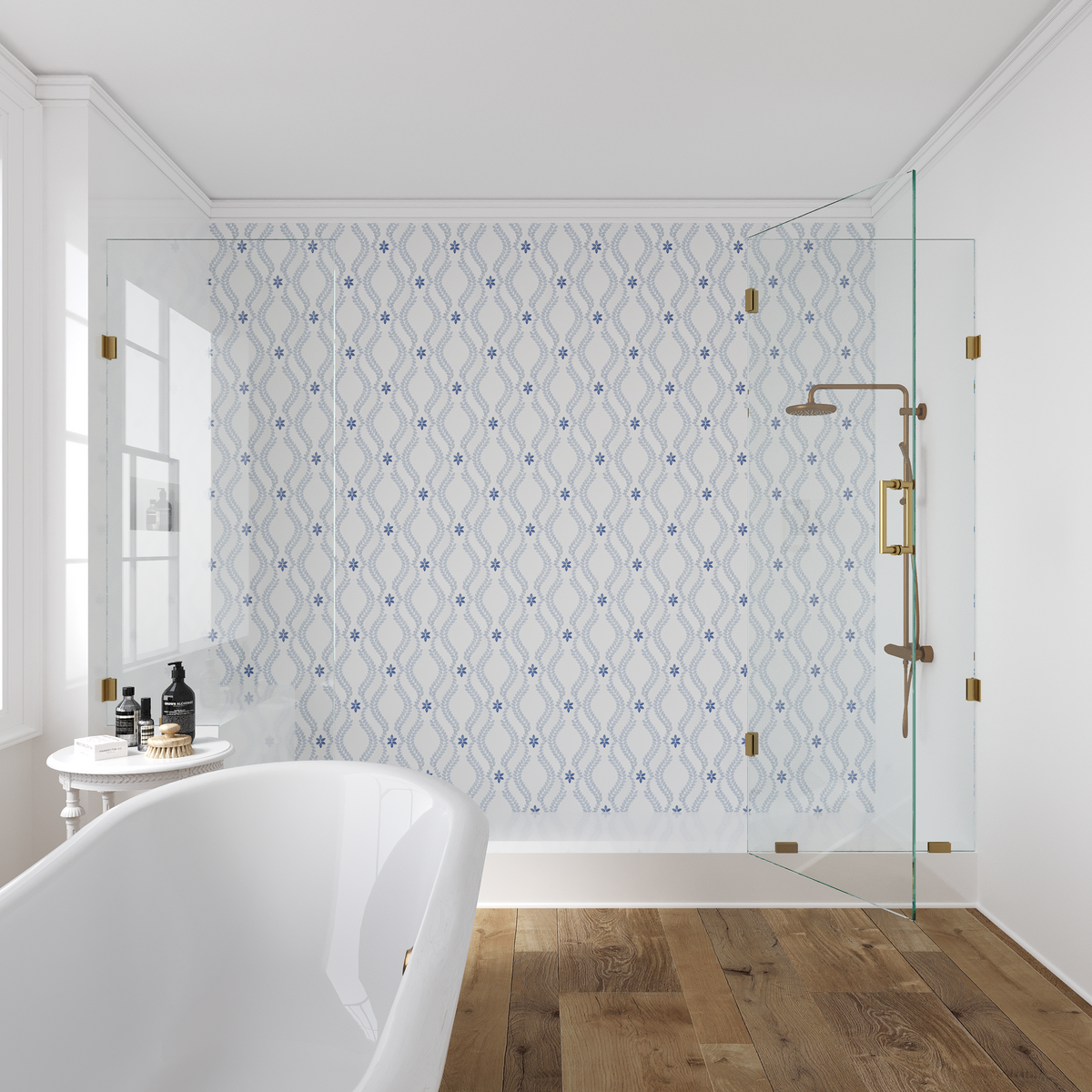 White Thassos Lillia with Blue Celeste & Azul Macauba Waterjet