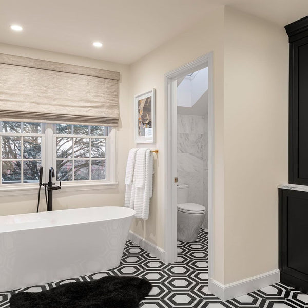 White Absolute Honeycomb with Black Marble Mosaic Honed