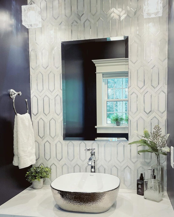 Dolomite Picket with Silver Aluminum Mosaic Honed