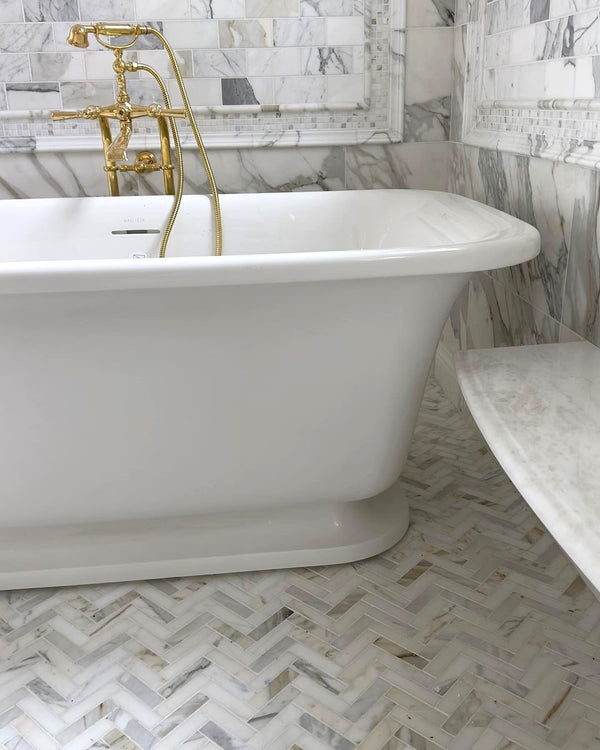 Calacatta 1" x 4" Herringbone Mosaic Polished - Elon Tile & Stone