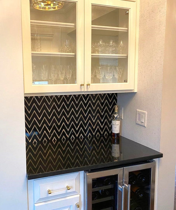Black Herringbone with Gold Aluminum Mosaic Polished
