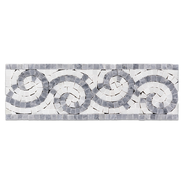Pacific Gray with Pearl White 4" x 12" Wave Border Polished - Elon Tile & Stone