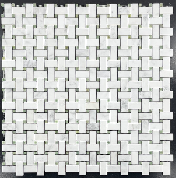 Tejido de cesta blanco perla con mosaico de punto verde Ming de 3/8" pulido