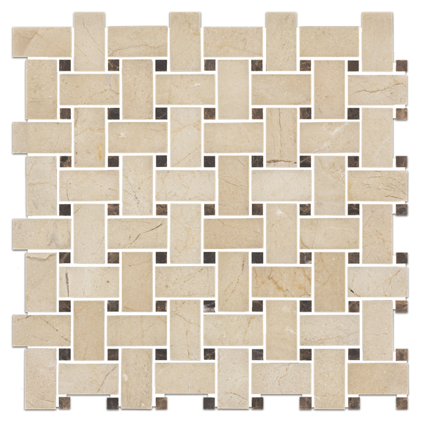 **STOCK LIMITADO** Tejido de cesta Crema Marfil con mosaico Dark Emperador Dot de 3/8" pulido