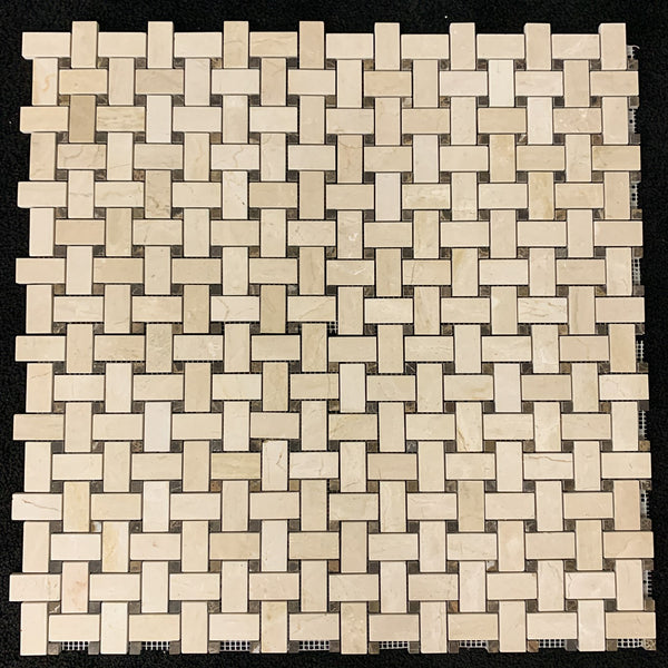 **STOCK LIMITADO** Tejido de cesta Crema Marfil con mosaico Dark Emperador Dot de 3/8" pulido
