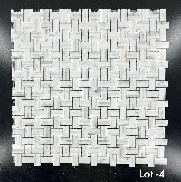 Calacatta Gold Tri-Weave with 3/8" Calacatta Gold Dot Mosaic Polished