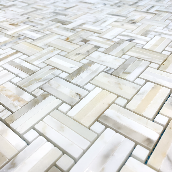 Calacatta Tri-Weave with Calacatta Dot Mosaic Polished - Elon Tile