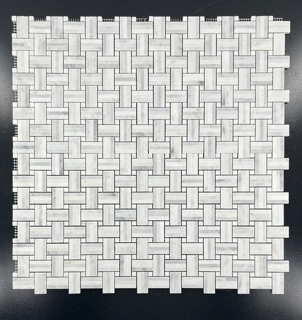Pearl White Tri-Weave with 3/8" Pearl White Dot Mosaic Honed