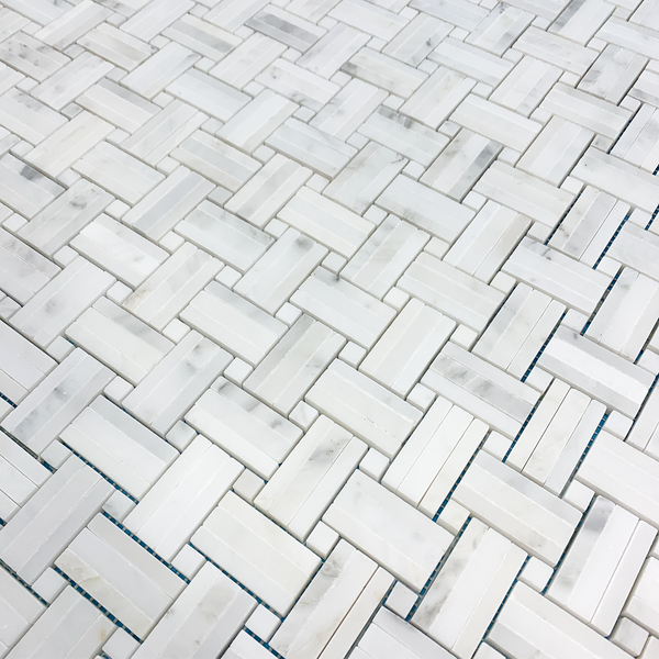 Pearl White Tri-Weave with Pearl White Dot Mosaic Honed - Elon Tile