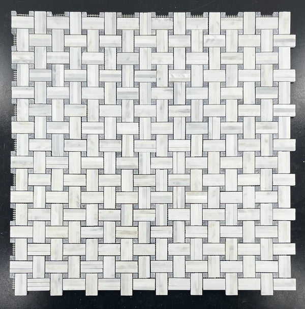 Pearl White Tri-Weave with 3/8" Pacific Gray Dot Mosaic Honed
