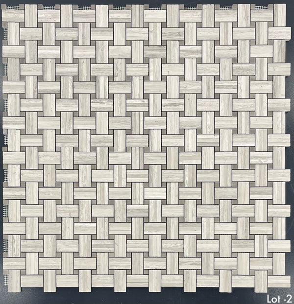 Beachwood Tri-Weave with 3/8" Driftwood Dot Mosaic Honed