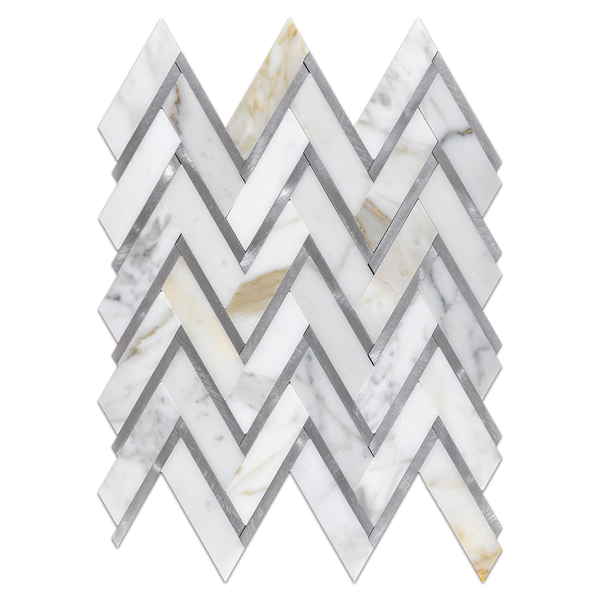 Calacatta Espiga Dorada con Mosaico de Aluminio Plata Pulido