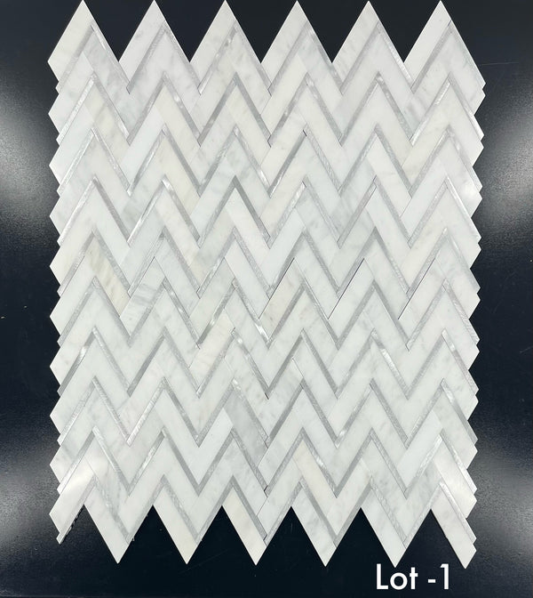 Espiga blanca perla con mosaico de aluminio plateado pulido