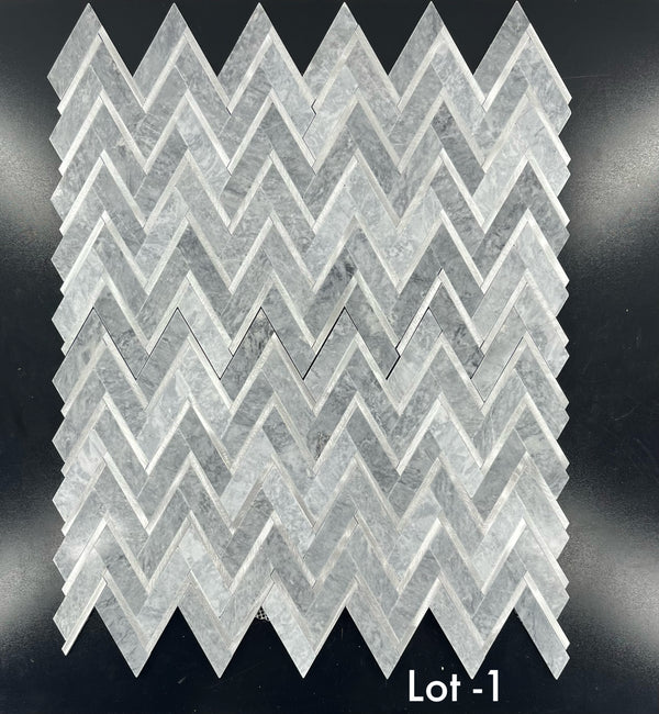 Pacific Gray Herringbone with Silver Aluminum Mosaic Polished