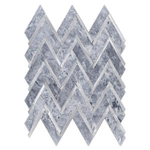 Pacific Gray Herringbone with Silver Aluminum Mosaic Polished - Elon Tile