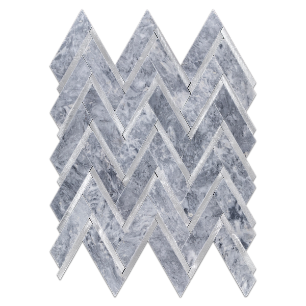 Pacific Gray Herringbone with Silver Aluminum Mosaic Polished - Elon Tile