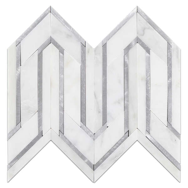 Serpentina blanca perla con aluminio plateado pulido