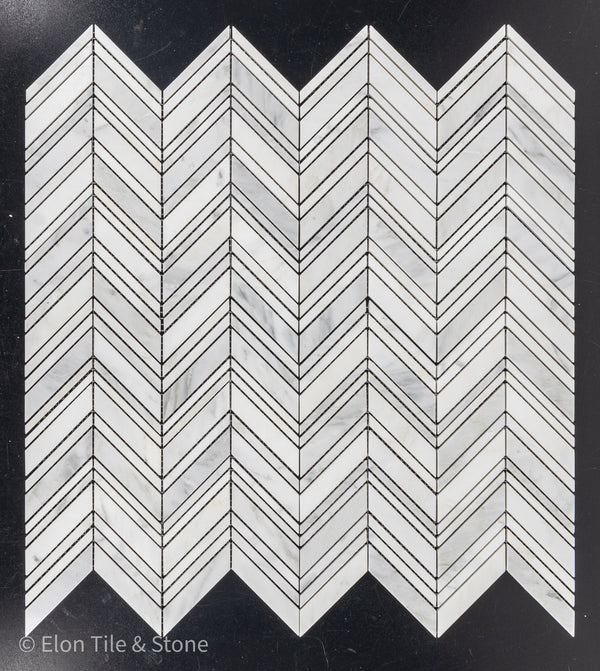 Pearl White Chevron Mosaic Polished - Elon Tile & Stone