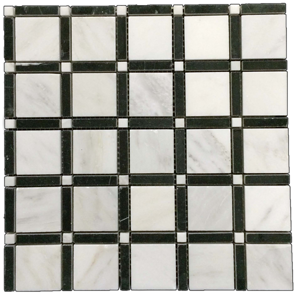 Petite 2" SQ Mosaic - Pearl/ Black Bar/ Pearl Polished - Elon Tile & Stone