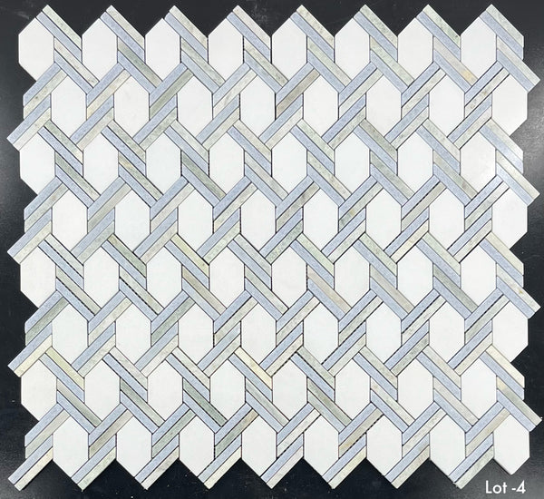 White Thassos Captiva with Blue Celeste and Emerald Green Mosaic Polished