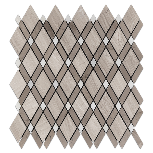 Beachwood Petite Lattice w/ Driftwood Bar/ White Dot Mosaic Honed (0.78 sf) - Elon Tile