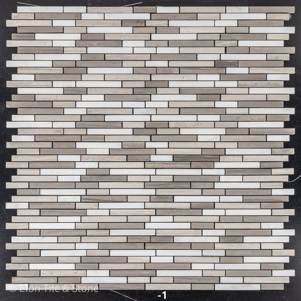 Tri Blend - Pearl White/Beachwood/Driftwood Random Strip Mosaic Honed