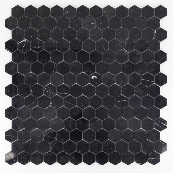 Black 2" Hexagon Mosaic Polished