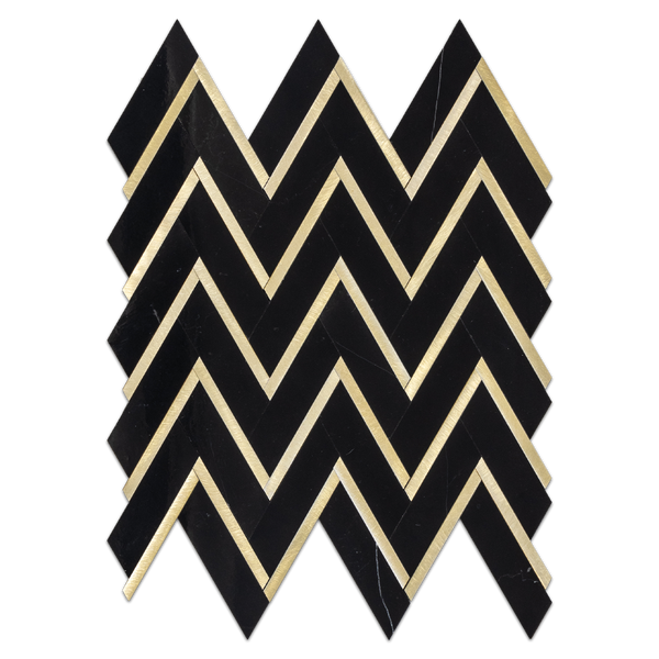 Black Herringbone with Gold Aluminum Mosaic Polished