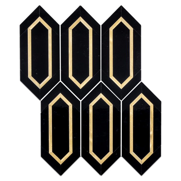 Black with Gold Aluminum Picket Mosaic Polished