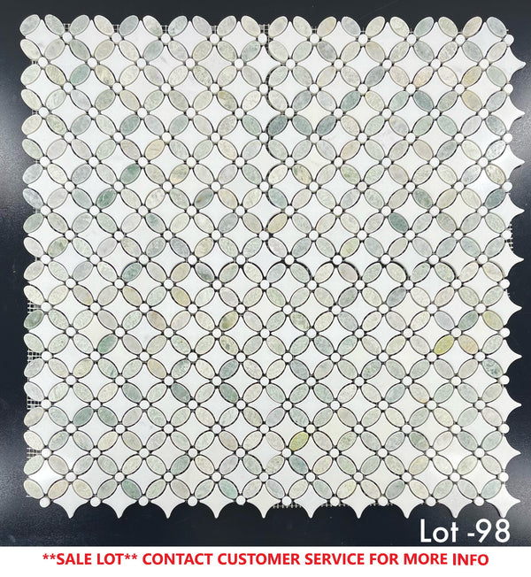 Ming Green Fleur with White Thassos Mosaic Polished - Elon Tile & Stone