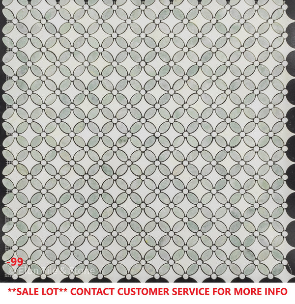 Ming Green Fleur with White Thassos Mosaic Polished - Elon Tile & Stone