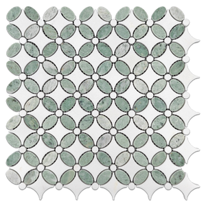 Ming Green with White Thassos Fleur Mosaic Polished - Elon Tile & Stone
