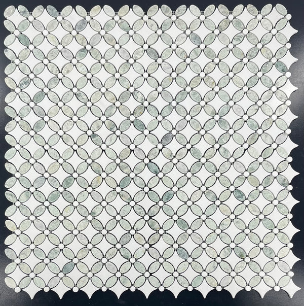 Ming Green Fleur with White Thassos Mosaic Polished - Elon Tile & Stone