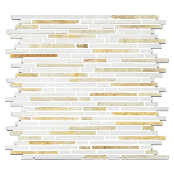**STOCK LIMITADO** Mini tira aleatoria Thassos blanca con mosaico de ónix miel pulido