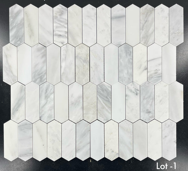 Mosaico de piquete blanco perla de 2" x 6" pulido