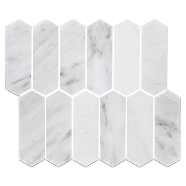 Mosaico de piquete blanco perla de 2" x 6" pulido