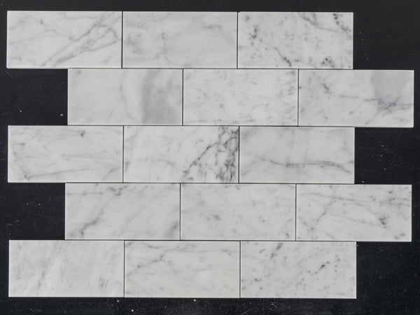 Bianco Carrara Venatino Gioia 3" x 6" Honed - Elon Tile & Stone