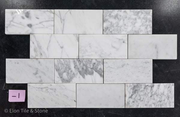 Bianco Carrara Venatino Gioia 3" x 6" Polished - Elon Tile & Stone