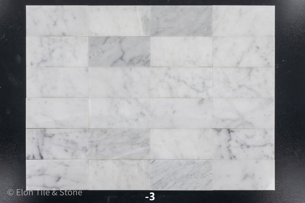 Bianco Carrara Venatino Gioia 3" x 6" Polished - Elon Tile & Stone