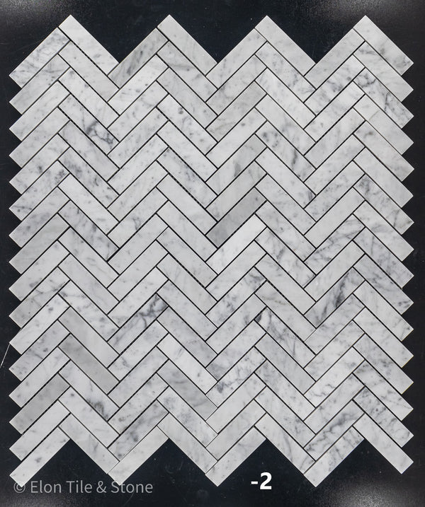 Bianco Carrara 1" x 4" Herringbone Mosaic Honed