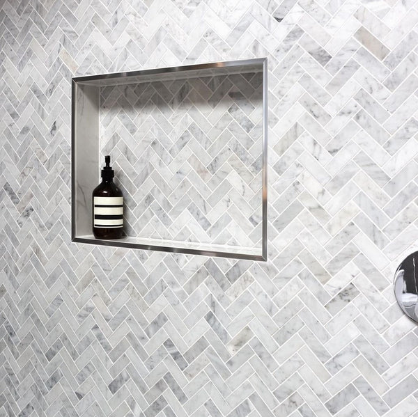 Bianco Carrara 1" x 4" Herringbone Mosaic Honed