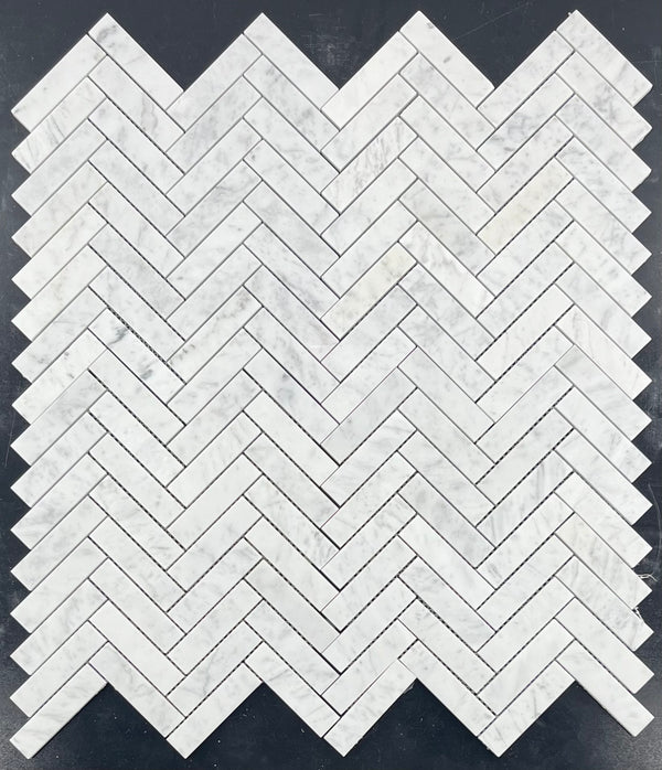 Bianco Carrara 1" x 4" Herringbone Mosaic Honed