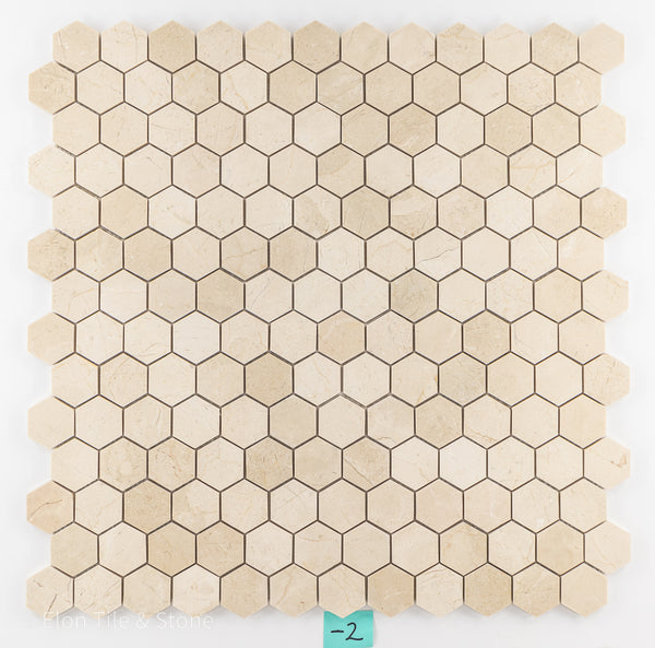 Crema Marfil 2" Hexagon Mosaic Honed
