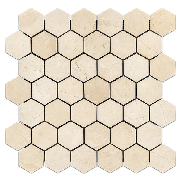 Crema Marfil 2" Hexagon Mosaic Honed