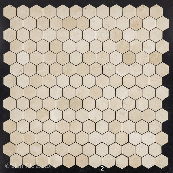 Crema Marfil Mosaico Hexágono Pulido de 2"