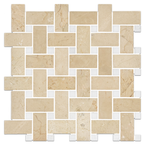 **LIMITED STOCK** Crema Marfil Basketweave with 5/8" White Thassos Dot Mosaic Polished - Elon Tile & Stone