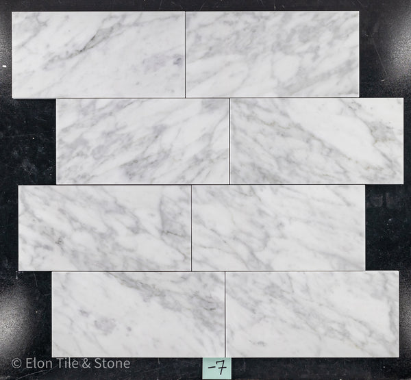 Bianco Carrara Venatino Gioia 6" x 12" Honed - Elon Tile & Stone